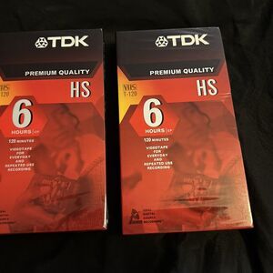 TDK Premium Quality HS Blank VHS Tapes 6hrs T-120HS Lot of 2 Factory Sealed. New